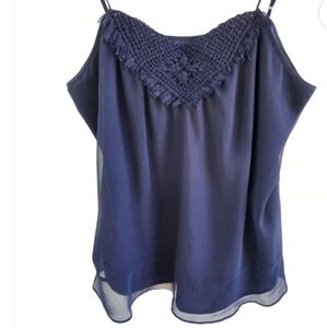 Banana Republic Crochet-frayed Chiffon Camisole Blouse  Navy Blue